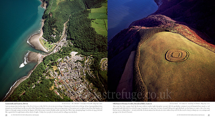 Aerial Coast of Devon, South west England: Lynmouth, Old Burrow Roman Fortlet