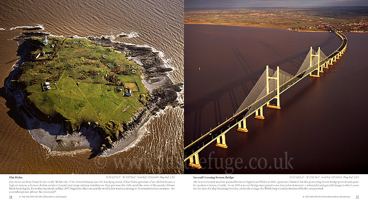 Aerial Coast of Somerset, South West England: Flat Holm, Second Severn Bridge