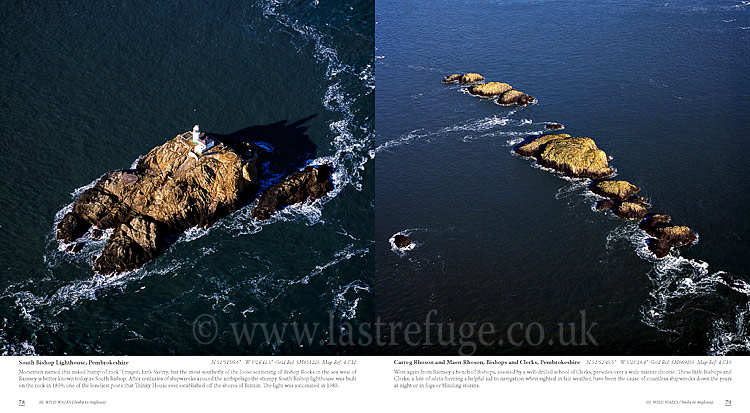 Aerial Coast of Wales:  South Bishop Lighthouse, Bishops and Clerks