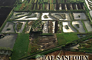 aerial view of Peat Extraction site, Somerset Level, UK