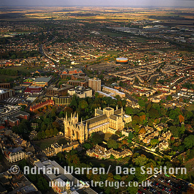 Aerial image of Peterborough Cathedral, Cambridgeshire, England