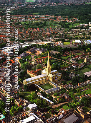 Aerial image of Norwich Cathedral and its city, Norfolk, England