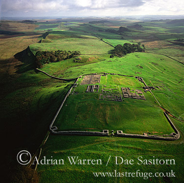Hadrian's Wall: Housesteads Roman Fort, and the wall to the East, Northumberland, North West England