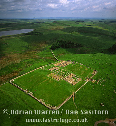 Hadrian's Wall: Housesteads Roman Fort, and the wall to the East, Northumberland, North West England