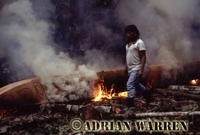 AW_Waorani36, Waorani Indians : dug-out Canoe making, rio Cononaco, Ecuador, 1983