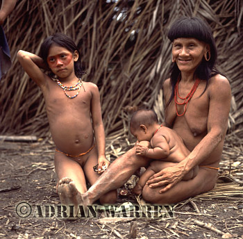 AW_Waorani04, Waorani Indians, children : Use of ACHIOTE for decoration, rio Cononaco, Ecuador, 1983